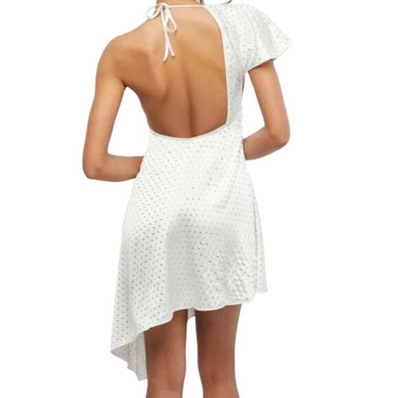 NWT WeWoreWhat silky charmeuse white asymmetrical dress with crystal Size 0 - Picture 6 of 7